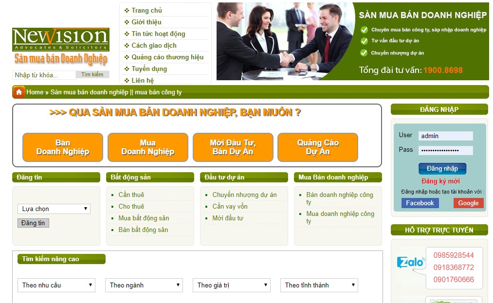 trang chủ sàn mua bán doanh nghiệp